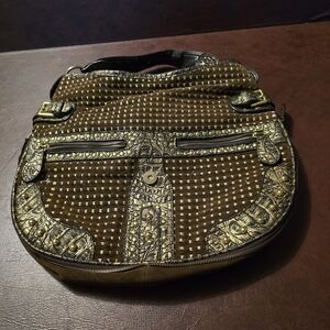 Brown and Gold Textured Handbag